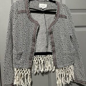 Miss Me Black and White Fringe Blazer